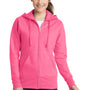 Port & Company Womens Core Pill Resistant Fleece Full Zip Hooded Sweatshirt Hoodie - Neon Pink