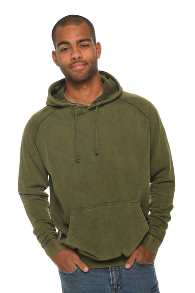 Lane Seven LST004 Mens Vintage Raglan Hooded Sweatshirt Hoodie Vintage Olive Green Front
