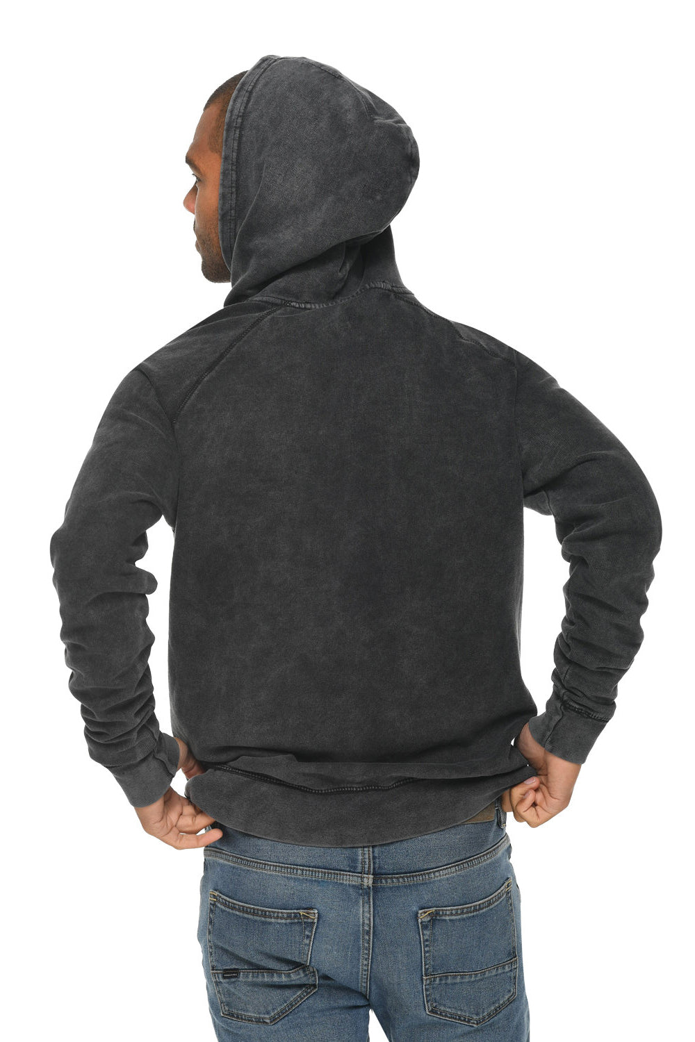 Lane Seven LST004 Mens Vintage Raglan Hooded Sweatshirt Hoodie Vintage Black Back