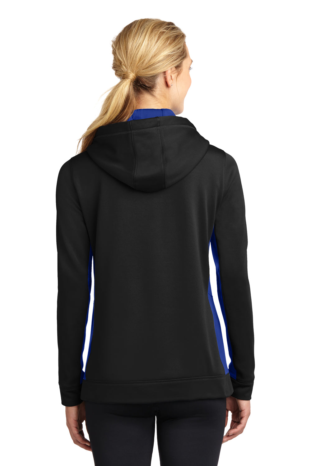 Sport-Tek LST235 Womens Sport-Wick Moisture Wicking Fleece Hooded Sweatshirt Hoodie Black/Royal Blue Back