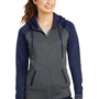 Sport-Tek Womens Sport-Wick Moisture Wicking Fleece Hooded Sweatshirt Hoodie - Dark Smoke Grey/Navy Blue