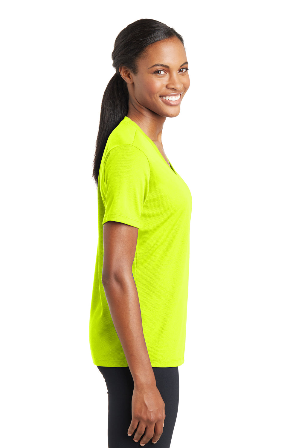 Sport-Tek LST340 Womens RacerMesh Moisture Wicking Short Sleeve V-Neck T-Shirt Neon Yellow Side