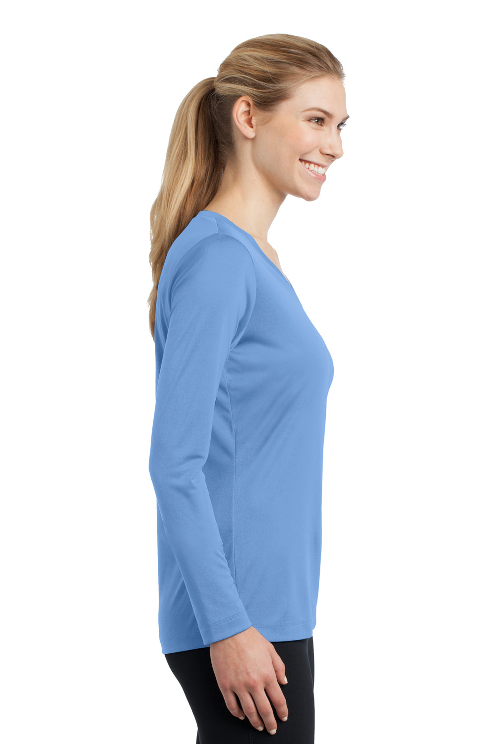 Sport-Tek LST353LS Womens Competitor Moisture Wicking Long Sleeve V-Neck T-Shirt Carolina Blue Side