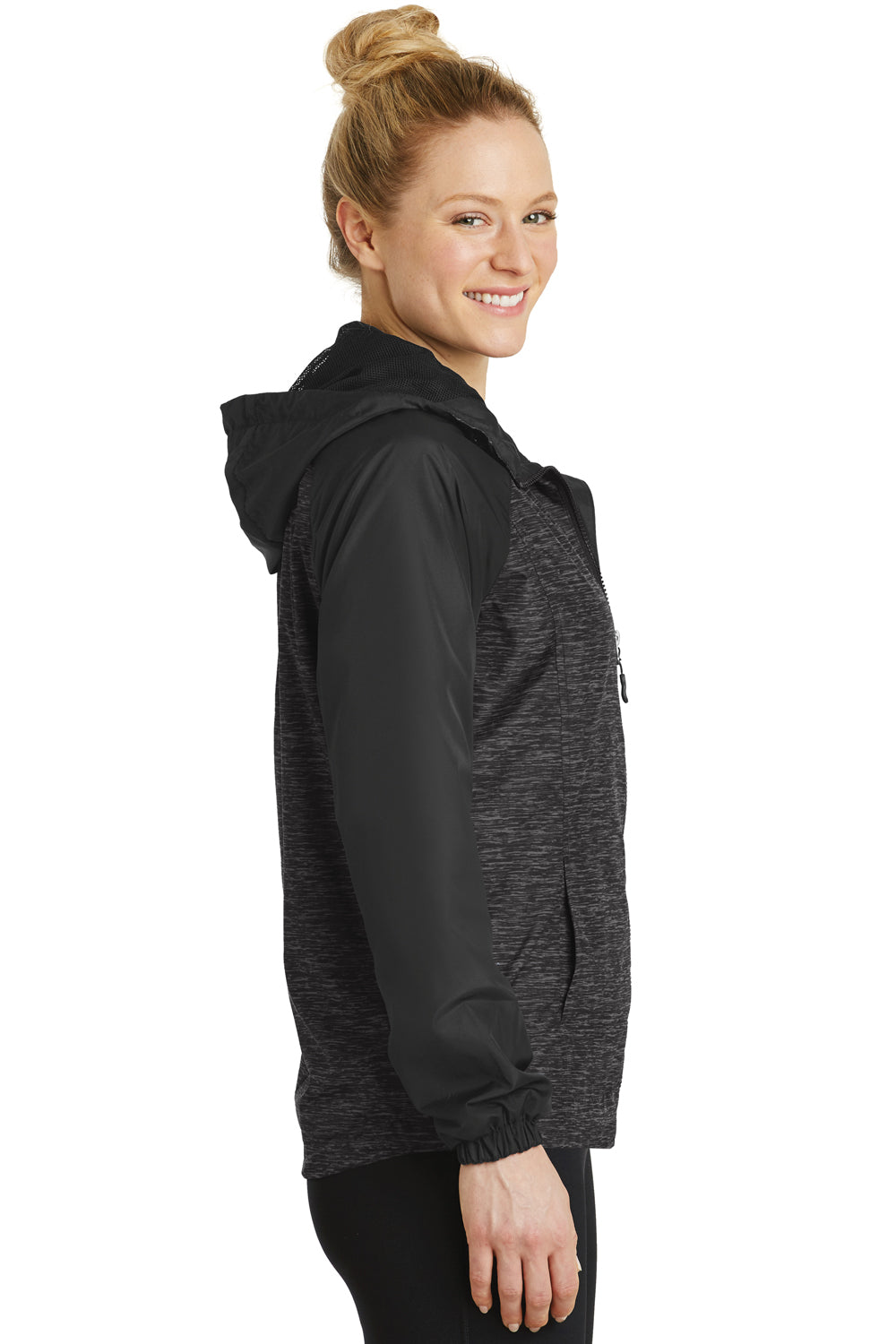 Sport-Tek LST40 Womens Wind & Water Resistant Full Zip Hooded Jacket Black Side
