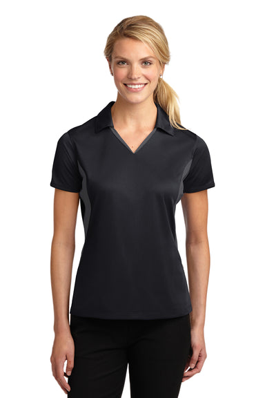 Sport-Tek LST655 Womens Sport-Wick Moisture Wicking Short Sleeve Polo Shirt Black/Grey Front