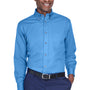 Harriton Mens Wrinkle Resistant Long Sleeve Button Down Shirt w/ Pocket - Nautical Blue