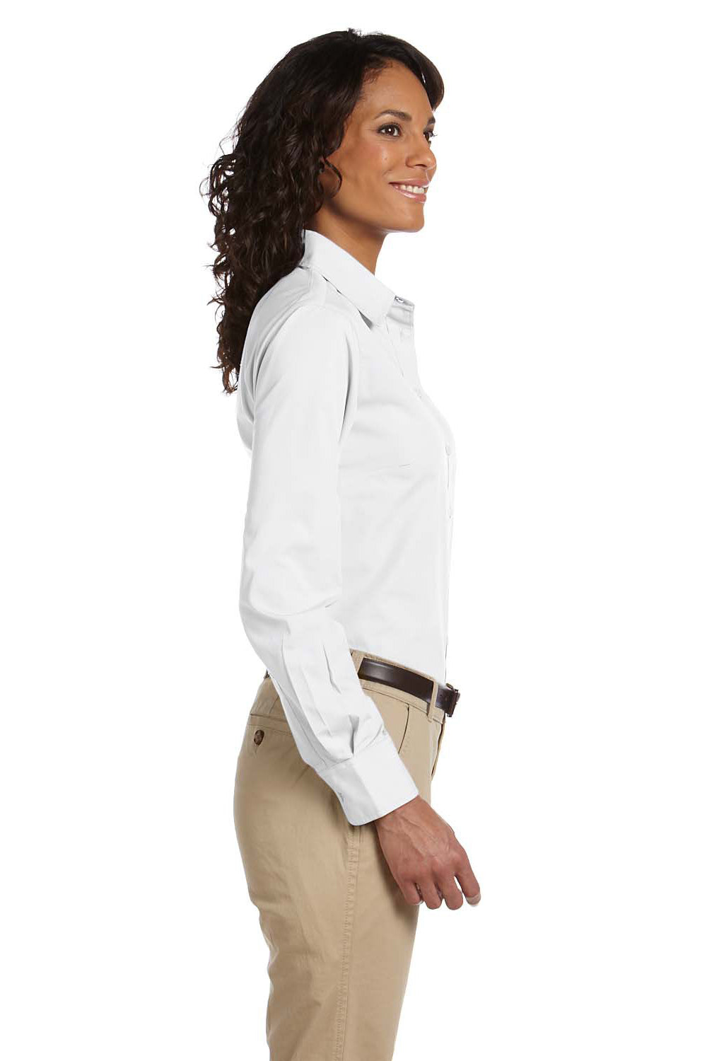 Harriton M510W Womens Essential Long Sleeve Button Down Shirt White Side