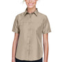 Harriton Womens Key West Performance Short Sleeve Button Down Shirt w/ Double Pockets - Khaki