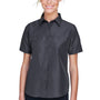 Harriton Womens Key West Performance Short Sleeve Button Down Shirt w/ Double Pockets - Dark Charcoal Grey