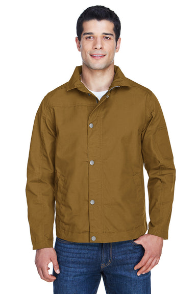 Harriton M705 Mens Auxiliary Water Resistant Canvas Full Zip Jacket Duck Brown Front