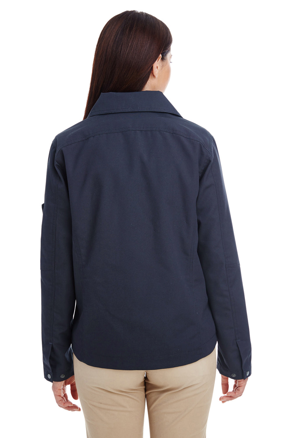 Harriton M705W Womens Auxiliary Water Resistant Canvas Full Zip Jacket Navy Blue Back