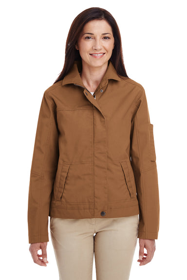 Harriton M705W Womens Auxiliary Water Resistant Canvas Full Zip Jacket Duck Brown Front