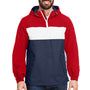 Nautica Mens Windward Wind & Water Resistant 1/4 Zip Hooded Jacket - Red/Navy Blue/White