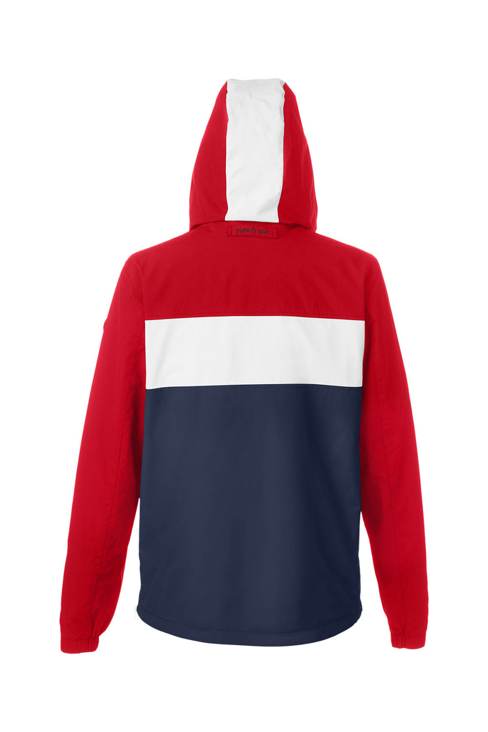Nautica N17174 Mens Windward 1/4 Zip Hooded Jacket Red/Navy Blue/White Flat Back