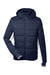 Nautica N17186 Mens Nautical Mile Packable Full Zip Hooded Puffer Jacket Night Navy Blue/Antique White Flat Front