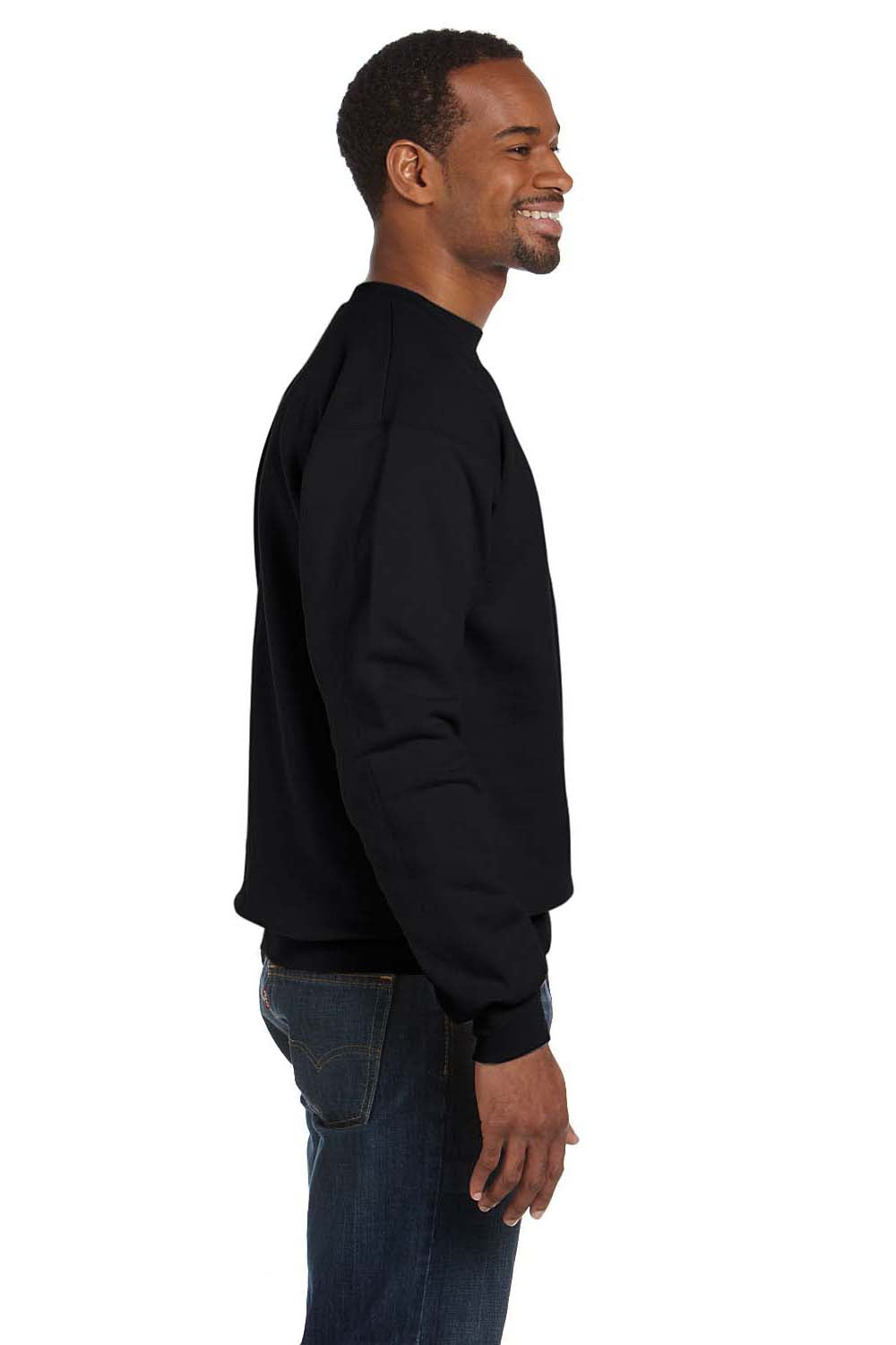 Hanes P160 Mens EcoSmart Print Pro XP Fleece Crewneck Sweatshirt Black Side
