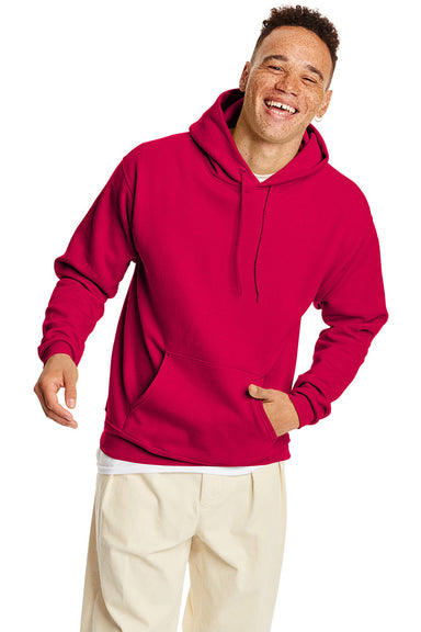 Hanes P170 Mens EcoSmart Print Pro XP Hooded Sweatshirt Hoodie Athletic Crimson Red Front