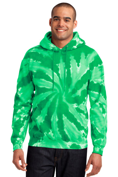 Port & Company PC146 Mens Tie-Dye Fleece Hooded Sweatshirt Hoodie Kelly Green Front