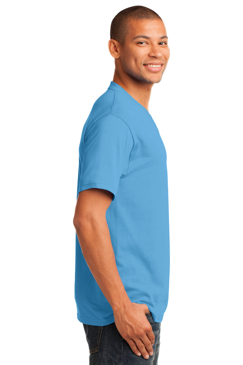 Port & Company PC54V Mens Core Short Sleeve V-Neck T-Shirt Aqua Blue Side