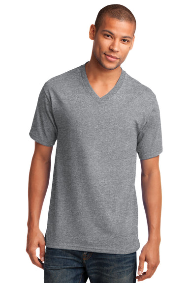 Port & Company PC54V Mens Core Short Sleeve V-Neck T-Shirt Heather Grey Front