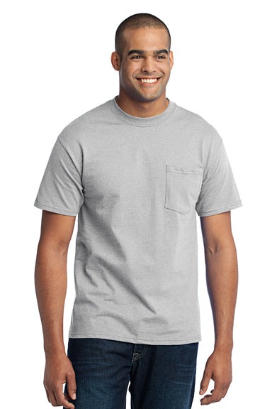 Port & Company PC55P Mens Core Short Sleeve Crewneck T-Shirt w/ Pocket Ash Grey Front