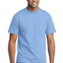 Port & Company Mens Core Short Sleeve Crewneck T-Shirt w/ Pocket - Light Blue