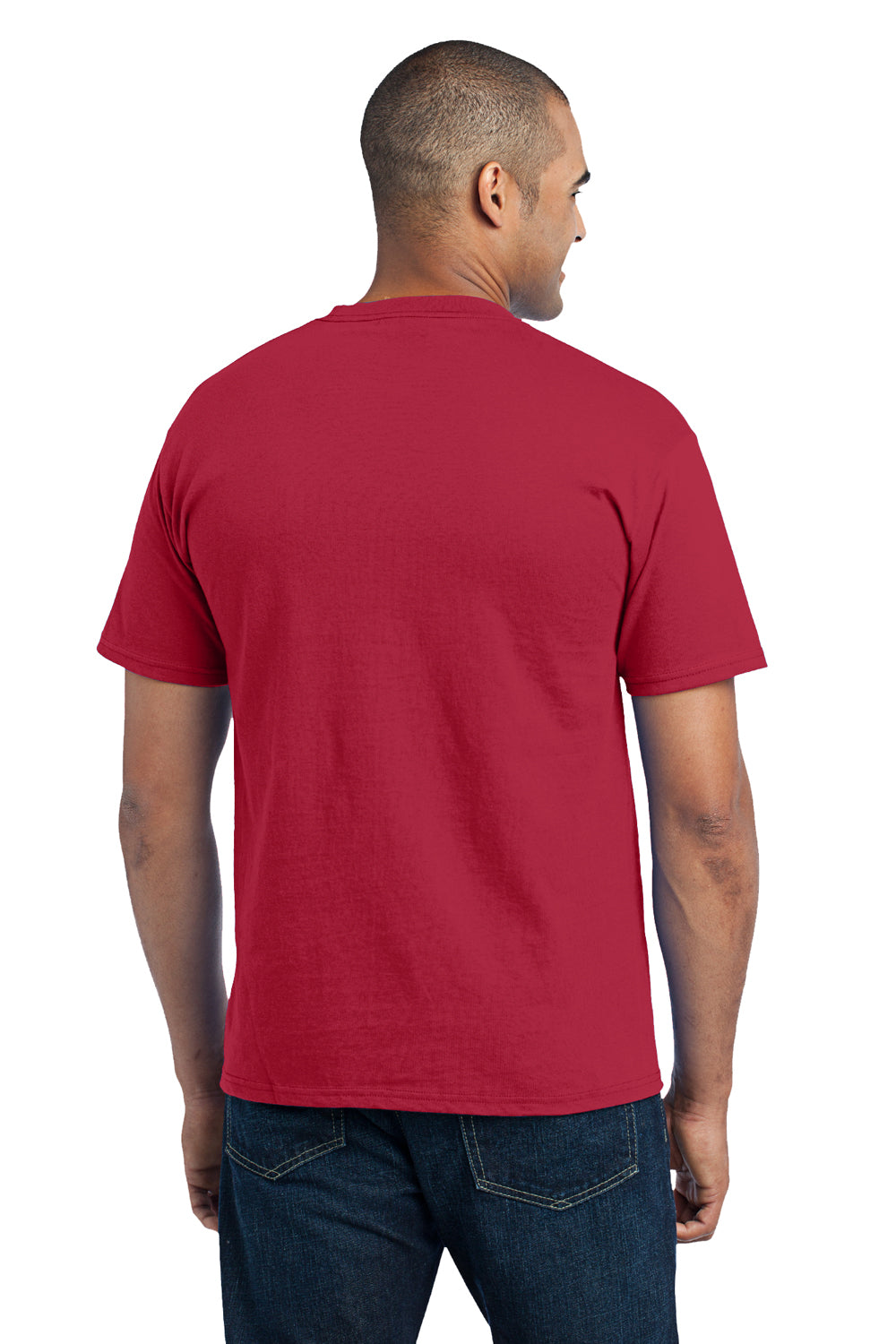 Port & Company PC55P Mens Core Short Sleeve Crewneck T-Shirt w/ Pocket Red Back