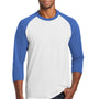 Port & Company Mens Core Moisture Wicking 3/4 Sleeve Crewneck T-Shirt - White/Royal Blue