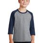 Port & Company Youth Core Moisture Wicking 3/4 Sleeve Crewneck T-Shirt - Heather Grey/Navy Blue