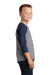 Port & Company PC55YRS Youth Core Moisture Wicking 3/4 Sleeve Crewneck T-Shirt Heather Grey/Navy Blue Side