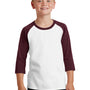 Port & Company Youth Core Moisture Wicking 3/4 Sleeve Crewneck T-Shirt - White/Athletic Maroon - Closeout