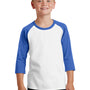 Port & Company Youth Core Moisture Wicking 3/4 Sleeve Crewneck T-Shirt - White/Royal Blue