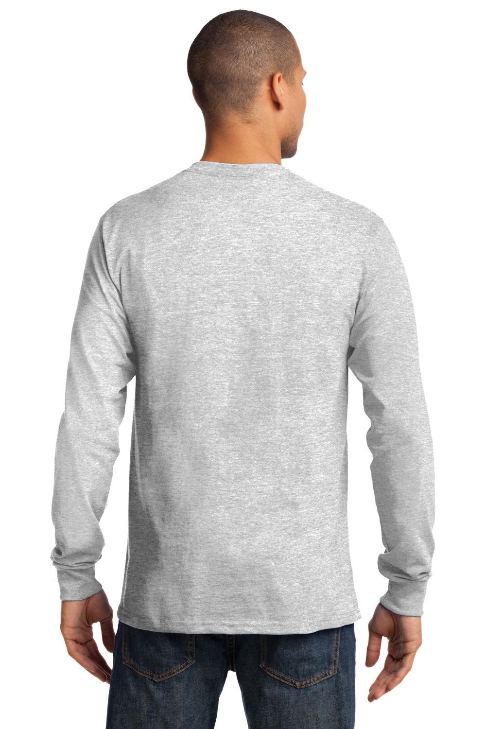 Port & Company PC61LS Mens Essential Long Sleeve Crewneck T-Shirt Ash Grey Back