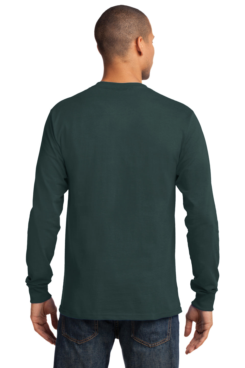 Port & Company PC61LS Mens Essential Long Sleeve Crewneck T-Shirt Dark Green Back