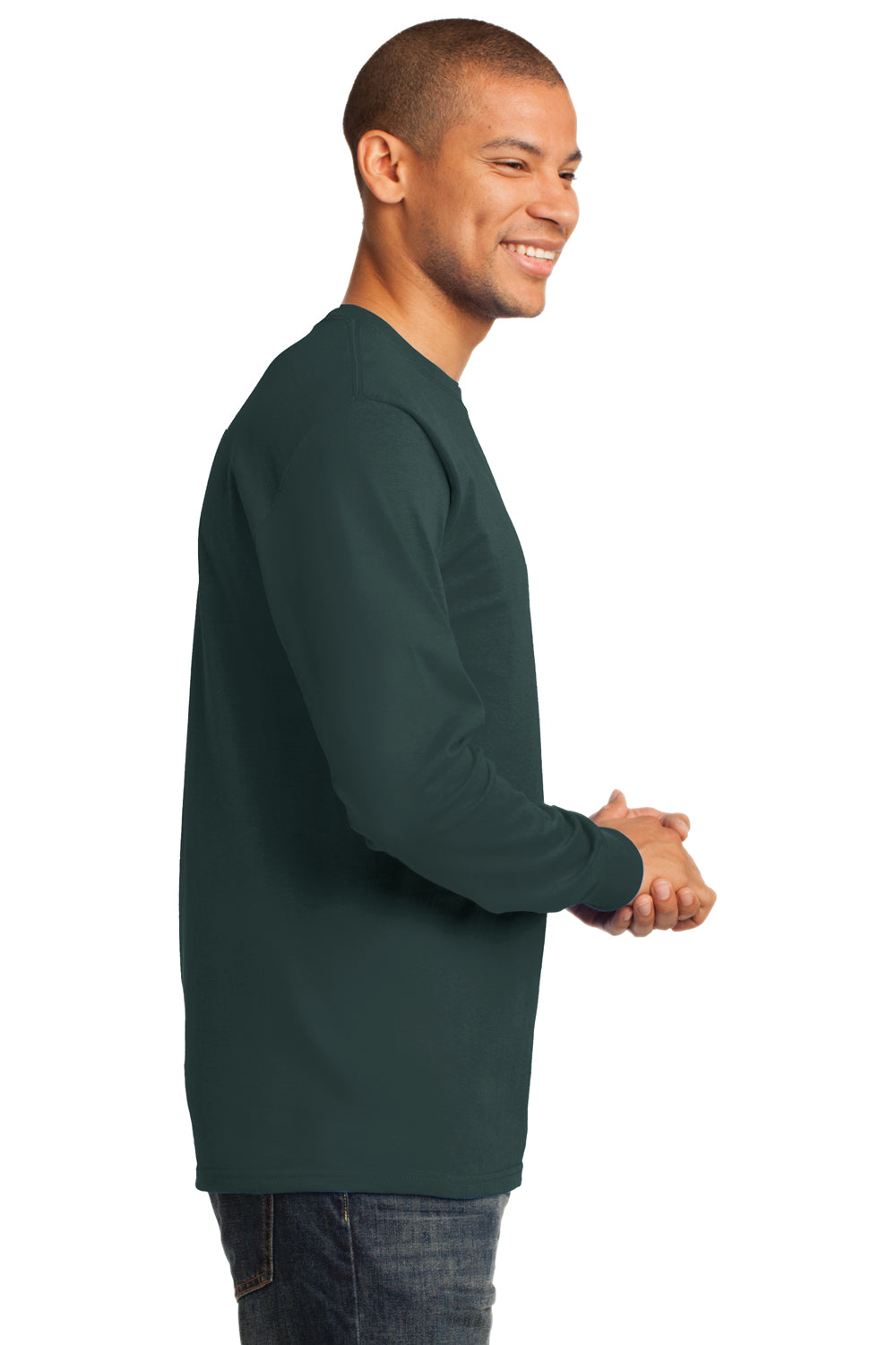 Port & Company PC61LS Mens Essential Long Sleeve Crewneck T-Shirt Dark Green Side