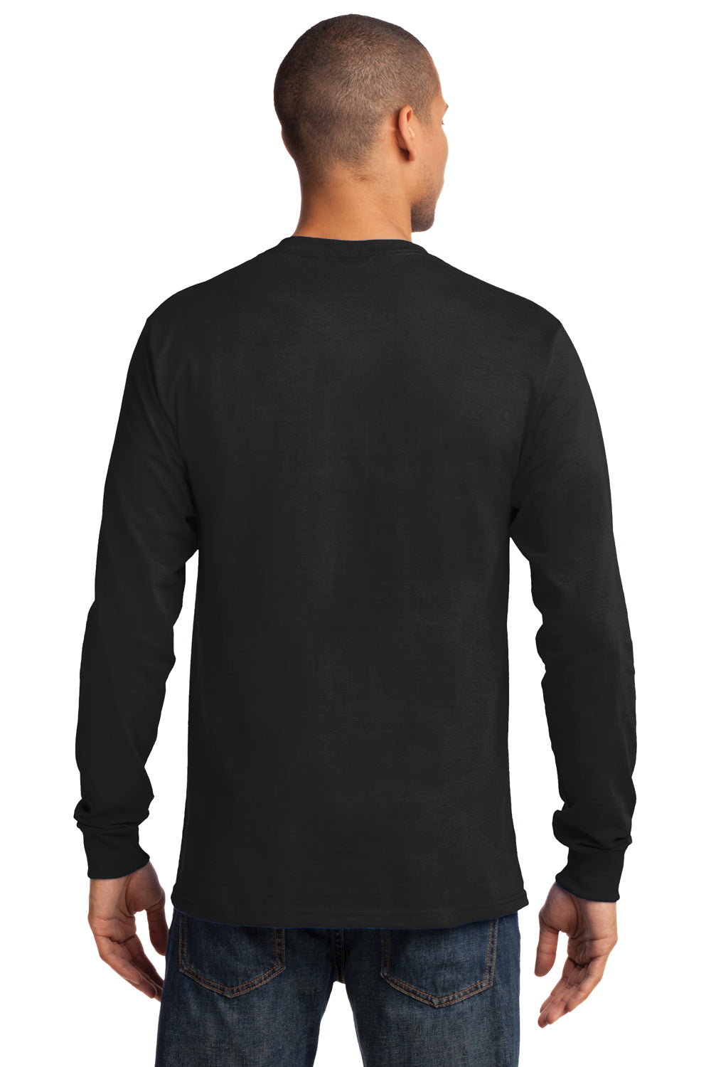 Port & Company PC61LS Mens Essential Long Sleeve Crewneck T-Shirt Black Back