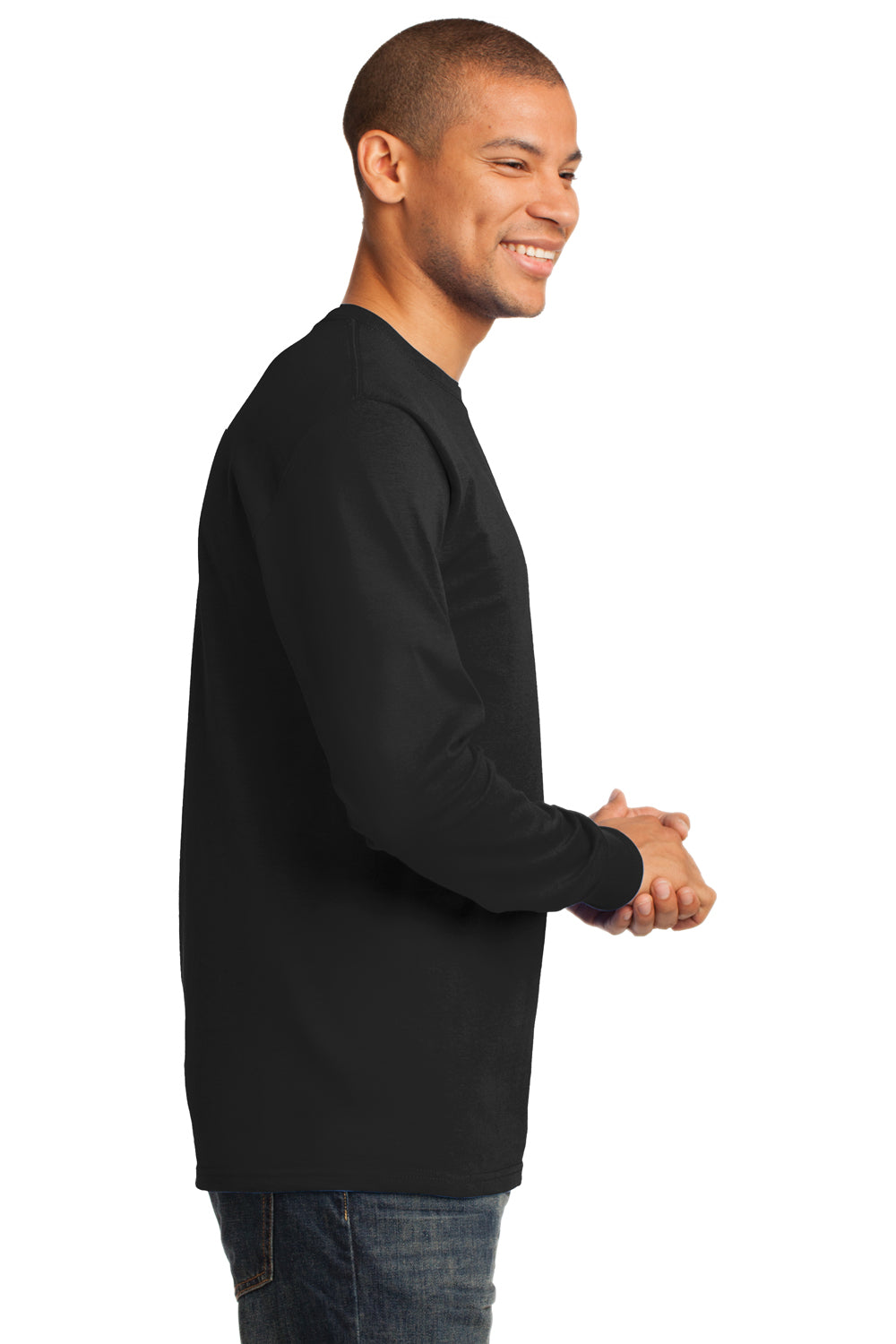 Port & Company PC61LS Mens Essential Long Sleeve Crewneck T-Shirt Black Side