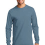 Port & Company Mens Essential Long Sleeve Crewneck T-Shirt - Stonewashed Blue
