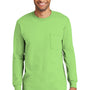 Port & Company Mens Essential Long Sleeve Crewneck T-Shirt w/ Pocket - Lime Green