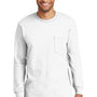 Port & Company Mens Essential Long Sleeve Crewneck T-Shirt w/ Pocket - White