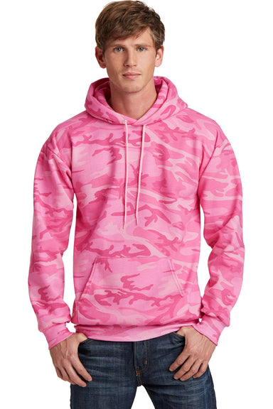 Port & Company PC78HC Mens Core Fleece Hooded Sweatshirt Hoodie Pink Camo Front