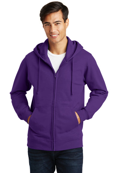 Port & Company PC850ZH Mens Fan Favorite Fleece Full Zip Hooded Sweatshirt Hoodie Purple Front