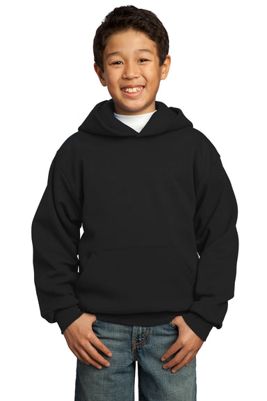 Port & Company PC90YH Youth Core Fleece Hooded Sweatshirt Hoodie Black Front