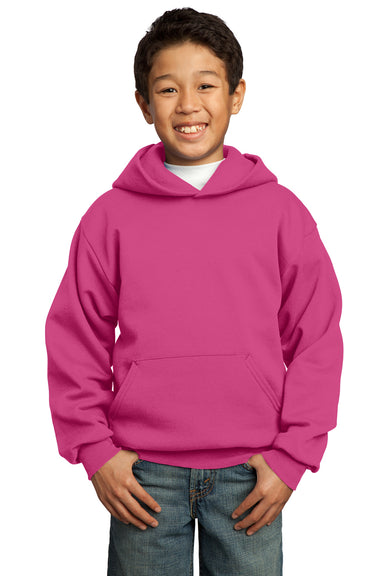 Port & Company PC90YH Youth Core Fleece Hooded Sweatshirt Hoodie Sangria Pink Front