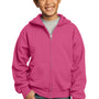 Port & Company Youth Core Pill Resistant Fleece Full Zip Hooded Sweatshirt Hoodie - Sangria Pink