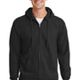 Port & Company Mens Essential Pill Resistant Fleece Full Zip Hooded Sweatshirt Hoodie - Jet Black