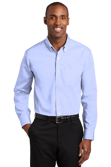 Red House RH240 Mens Pinpoint Oxford Wrinkle Resistant Long Sleeve Button Down Shirt w/ Pocket Blue Front