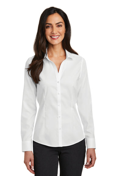 Red House RH250 Womens Pinpoint Oxford Wrinkle Resistant Long Sleeve Button Down Shirt White Front