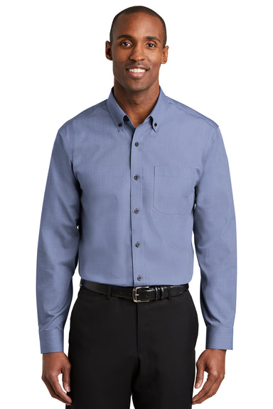Red House RH370 Mens Nailhead Wrinkle Resistant Long Sleeve Button Down Shirt w/ Pocket Navy Blue Front