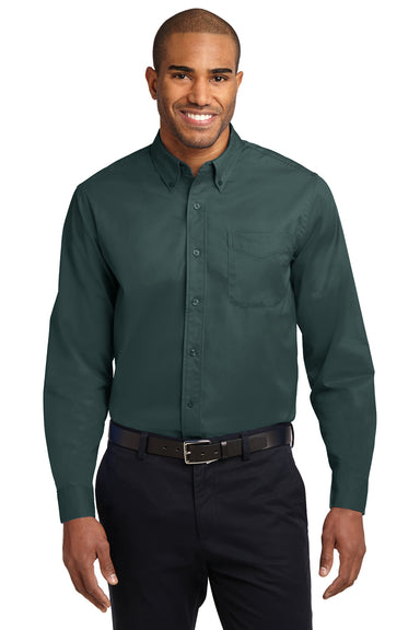 Port Authority S608/TLS608/S608ES Mens Easy Care Wrinkle Resistant Long Sleeve Button Down Shirt w/ Pocket Dark Green Front